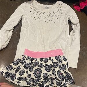 White Long Sleeve Top and Floral Skirt Set